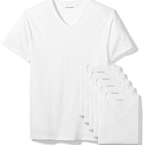 Amazon Essentials Men's V-Neck Undershirt, Breathable, Cotton, Pack of 6, White,